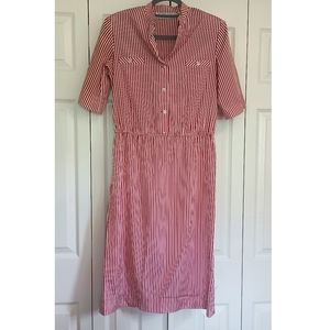 Vintage Satin Vertical Candy Stripe Red and White Sheath Dress